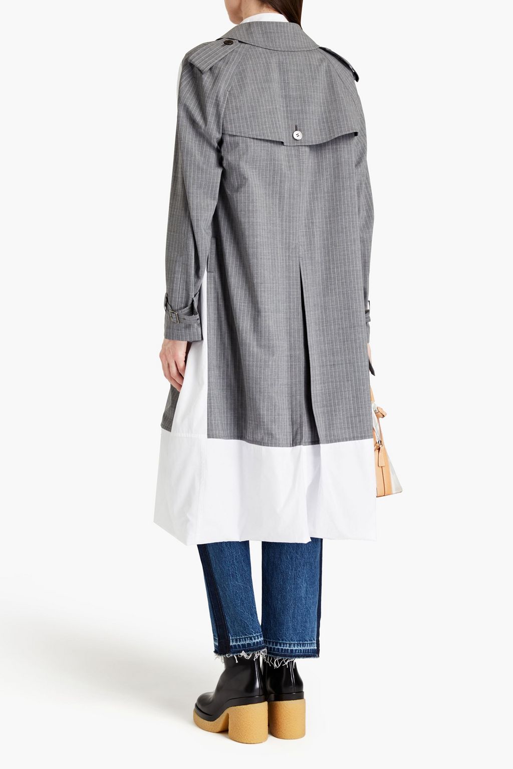 JUNYA WATANABE Layered pinstriped wool-blend and cotton-poplin trench coat