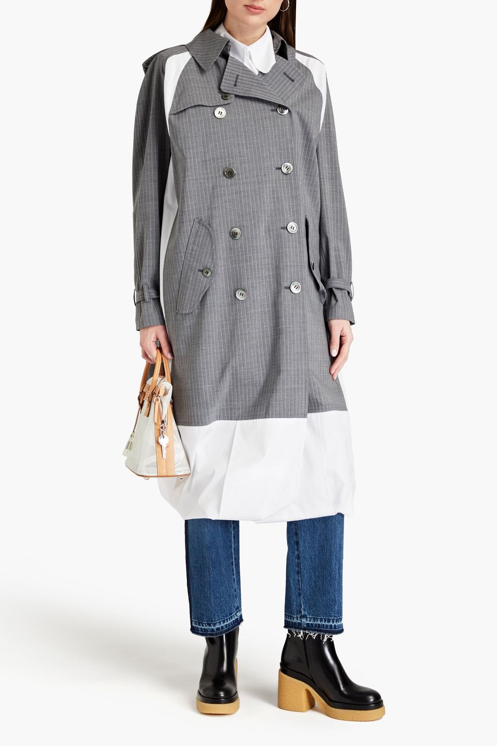JUNYA WATANABE Layered pinstriped wool-blend and cotton-poplin trench coat