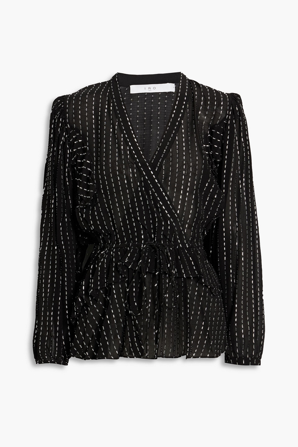 Iro Silga Metallic Fil Coupé Chiffon Peplum Blouse In Black