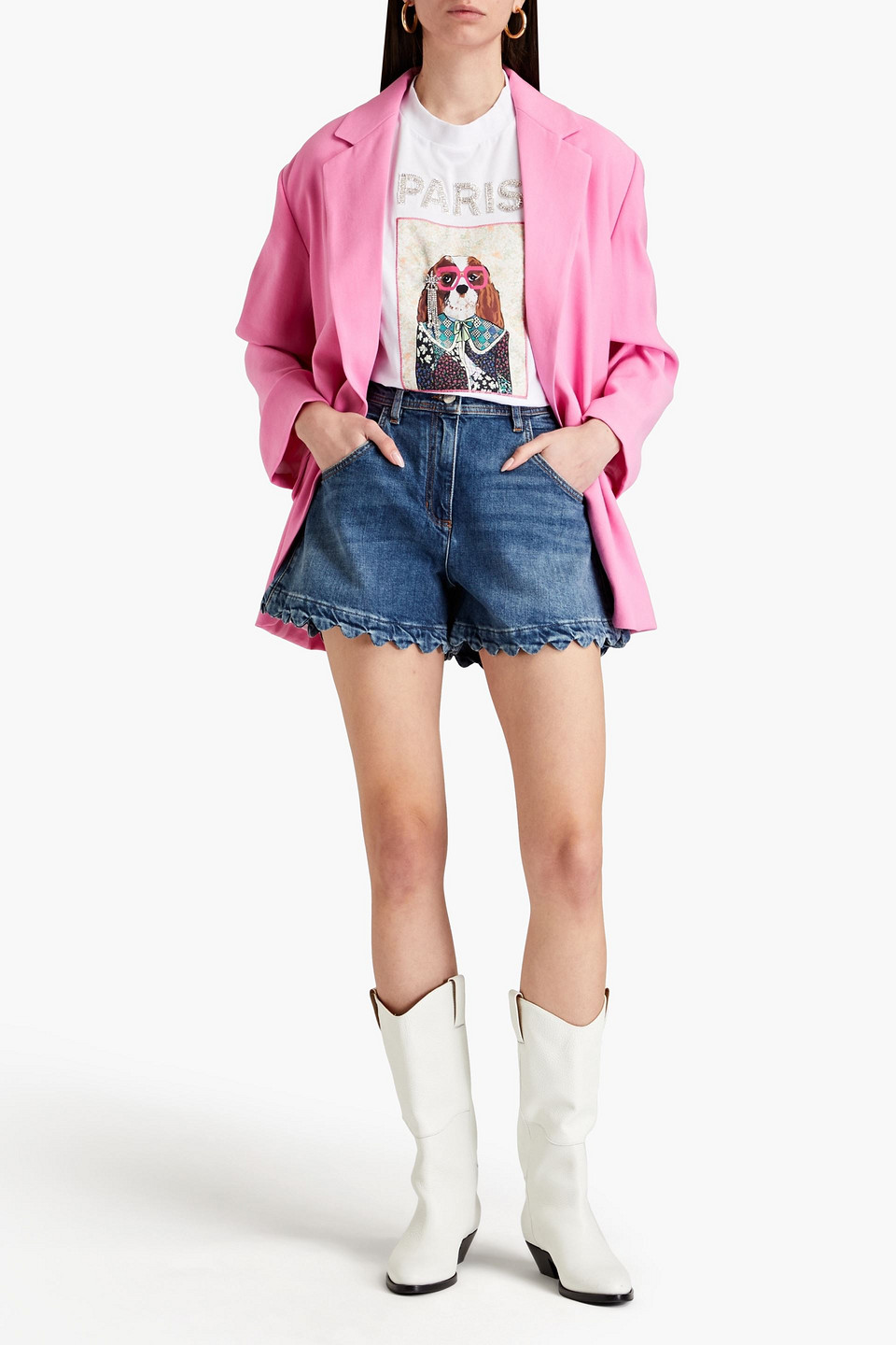 Shop Maje Double-breasted Crepe Blazer In Bubblegum