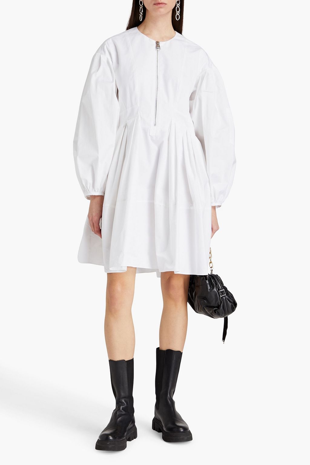 MCQUEEN Pleated cotton-poplin mini dress