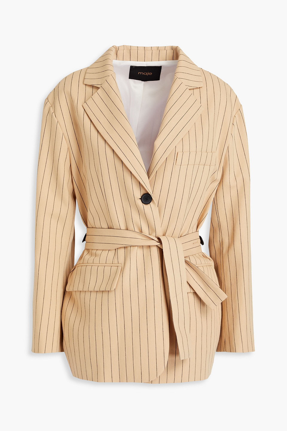 Maje - Pinstriped cotton and linen-blend blazer - Neutral - FR 40