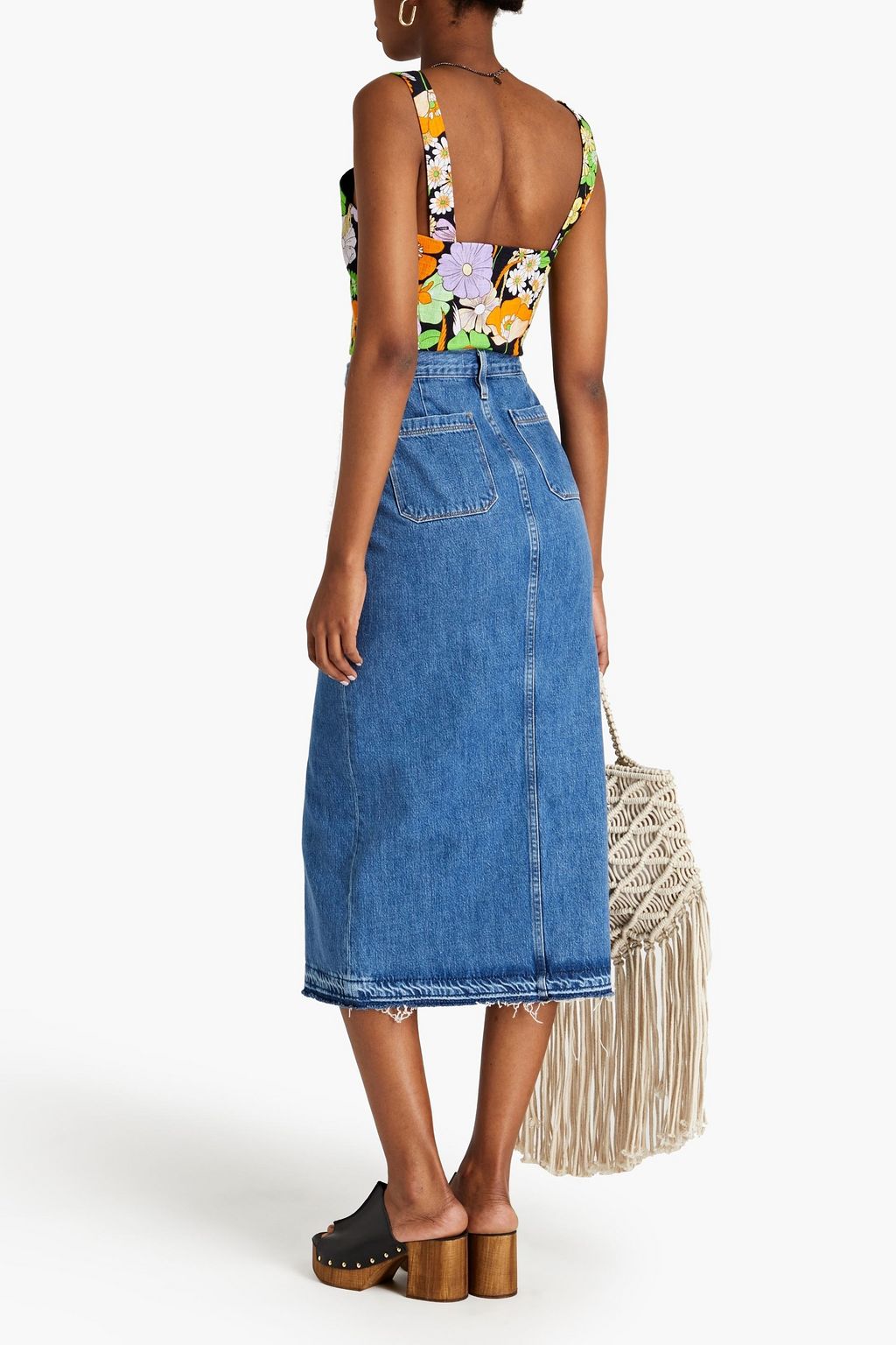 MAJE Cropped floral-print cotton top