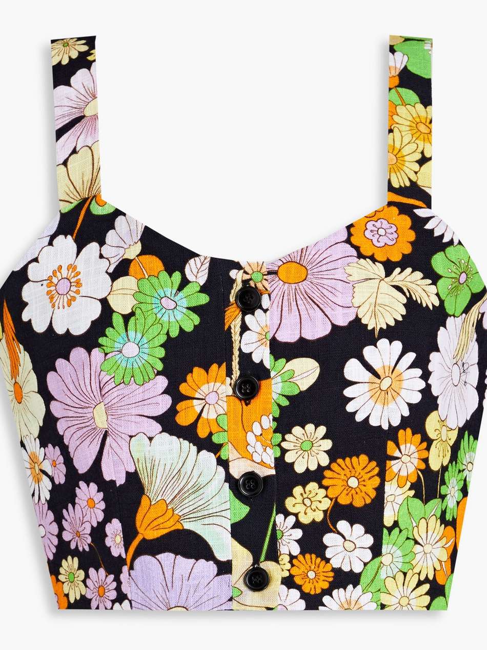 cropped floral-print cotton top