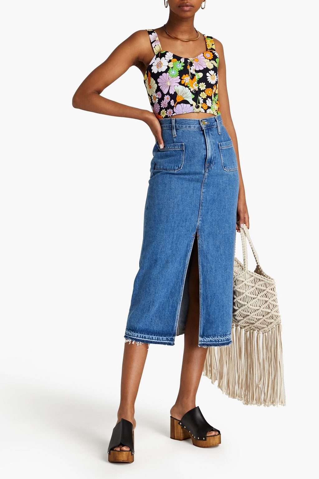 MAJE Cropped floral-print cotton top