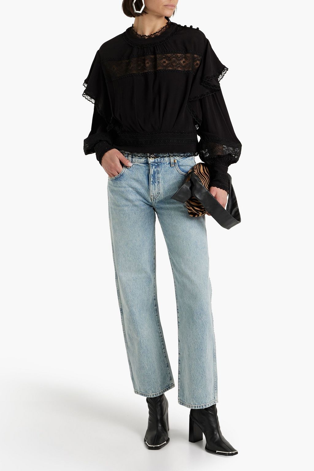 IRO Guipure lace-trimmed crepe blouse