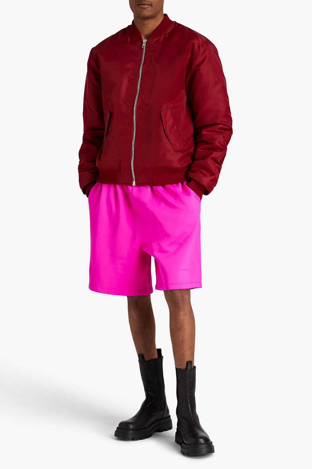 BALENCIAGA Neon embroidered fleece shorts
