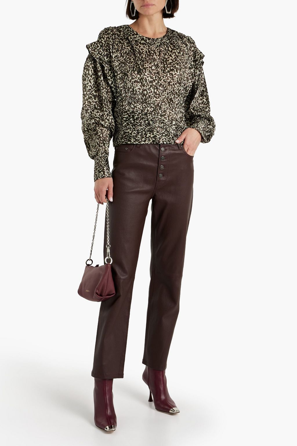 IRO Rusko ruffled leopard-print silk-crepon blouse