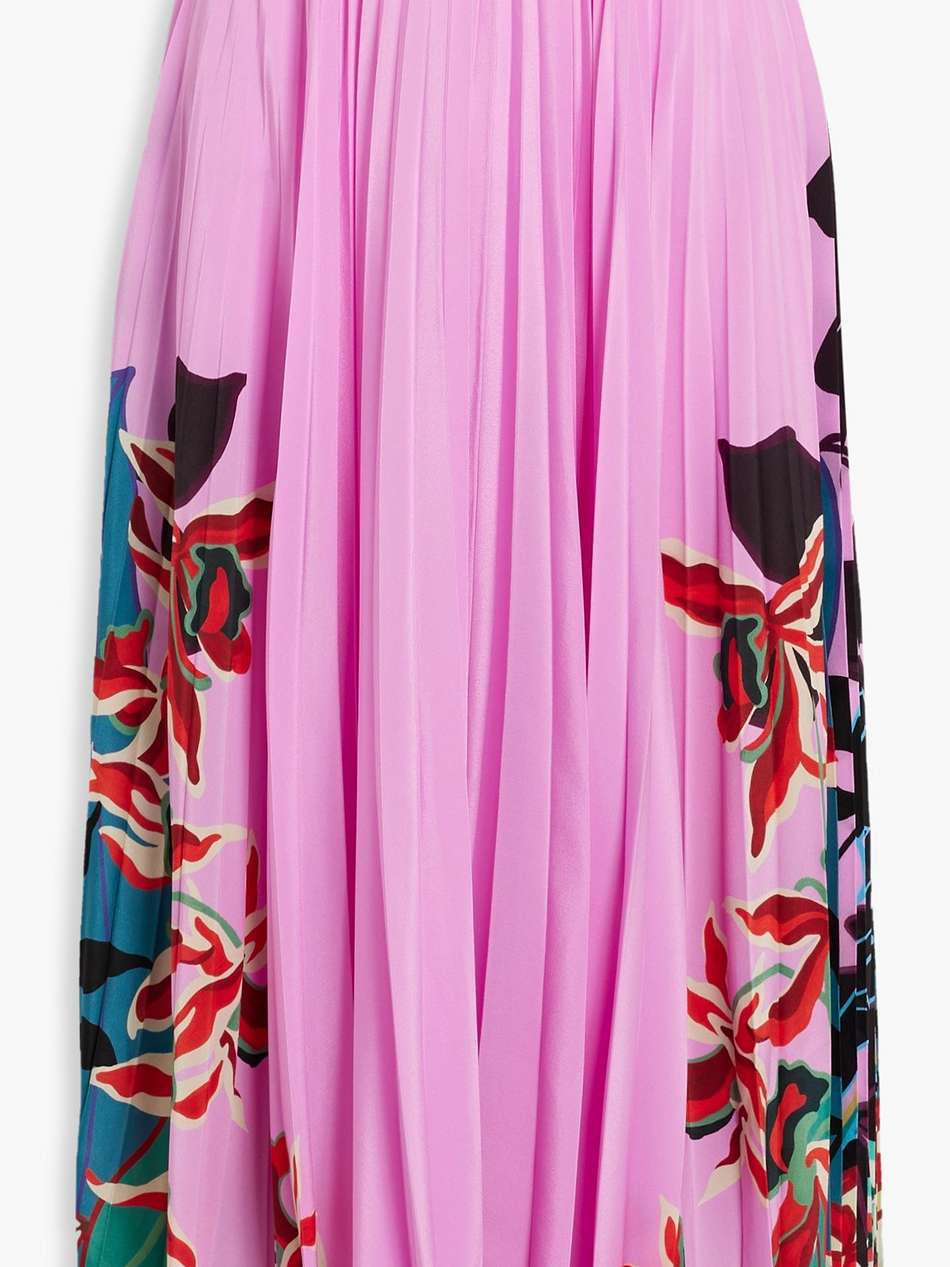 pleated floral-print silk-chiffon midi skirt