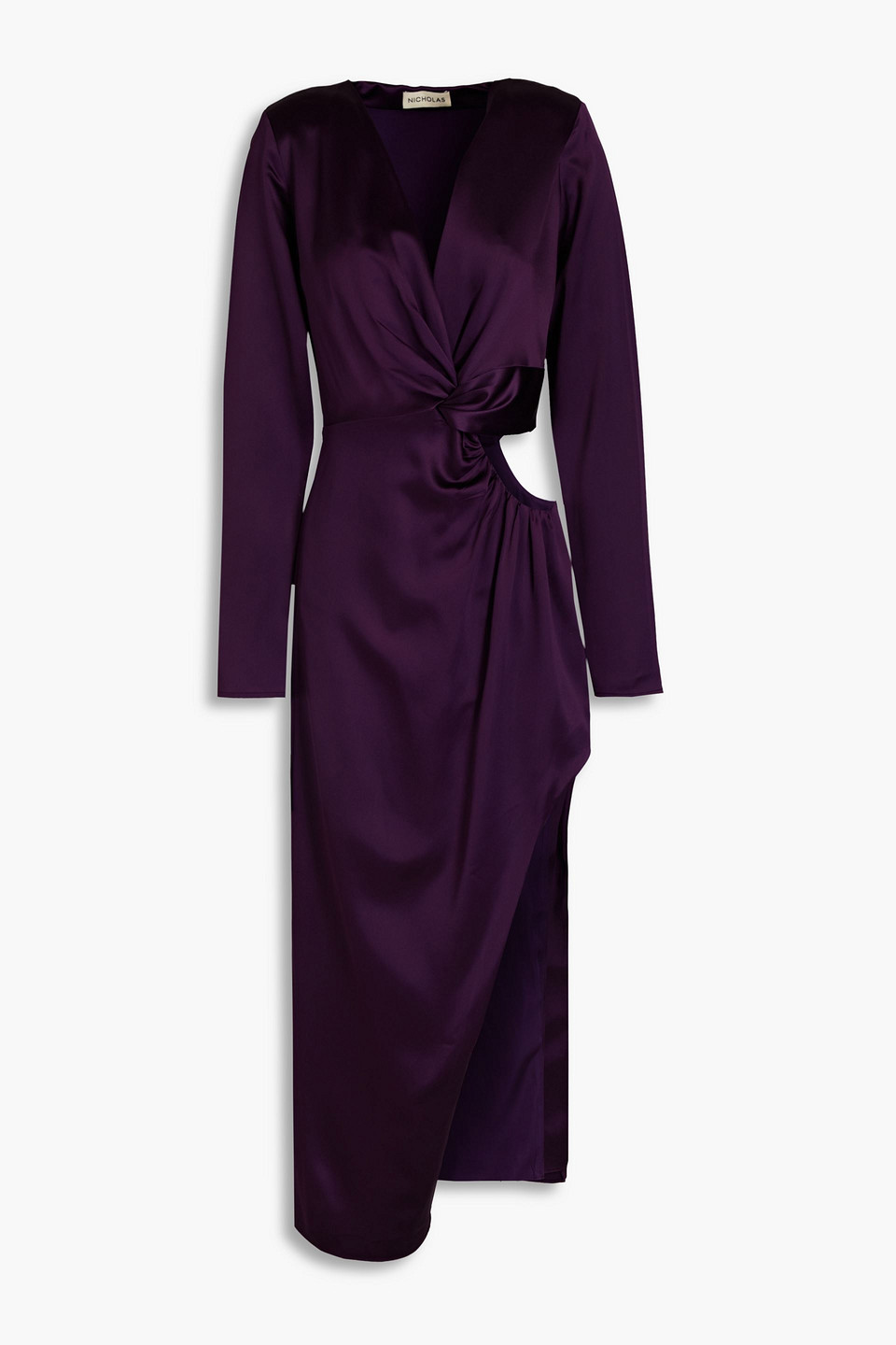 Nicholas Alezia Twist-front Cutout Satin Dress In Violet