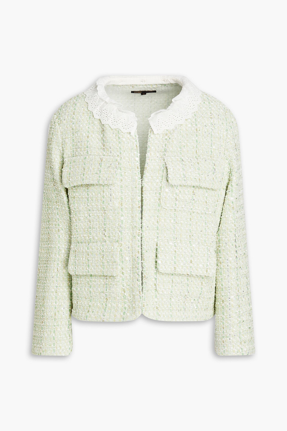 Maje Vinova Jacke Aus Metallic-tweed In Light Green