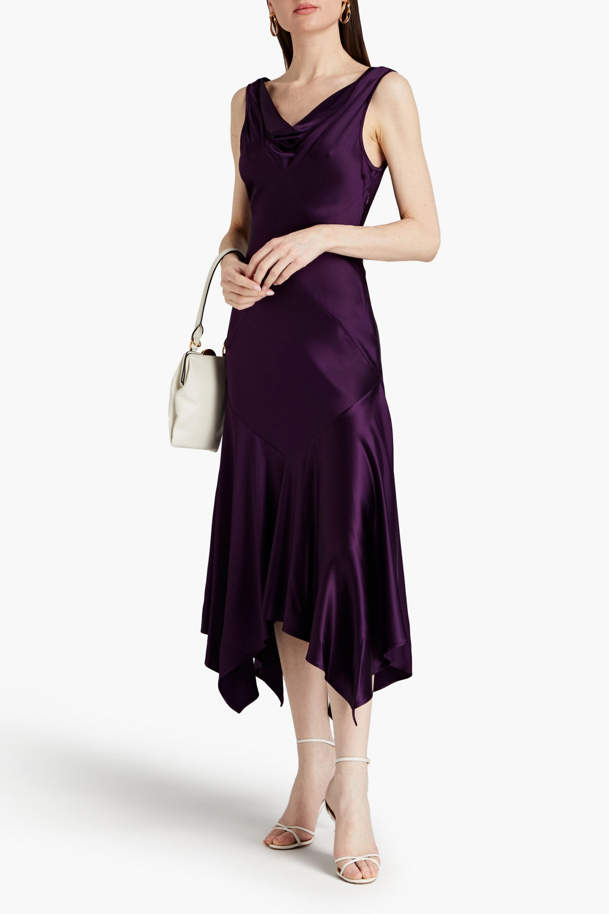 NICHOLAS Asymmetric draped satin midi dress