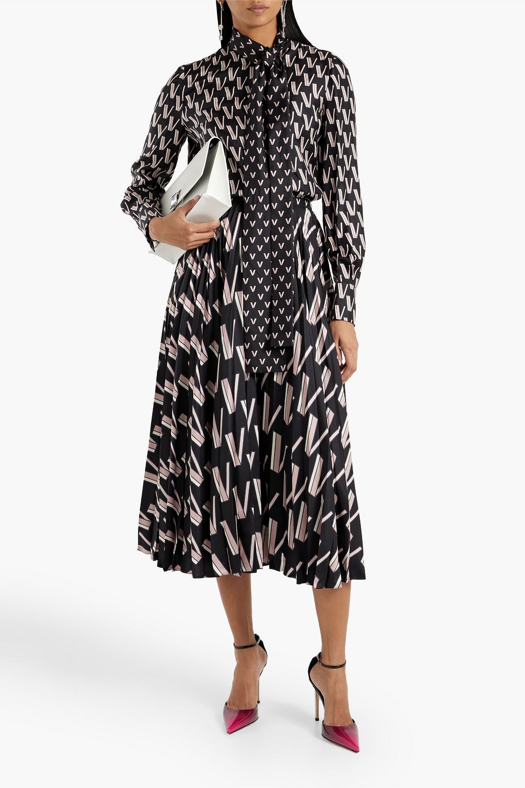 VALENTINO GARAVANI Pussy-bow printed silk-twill blouse