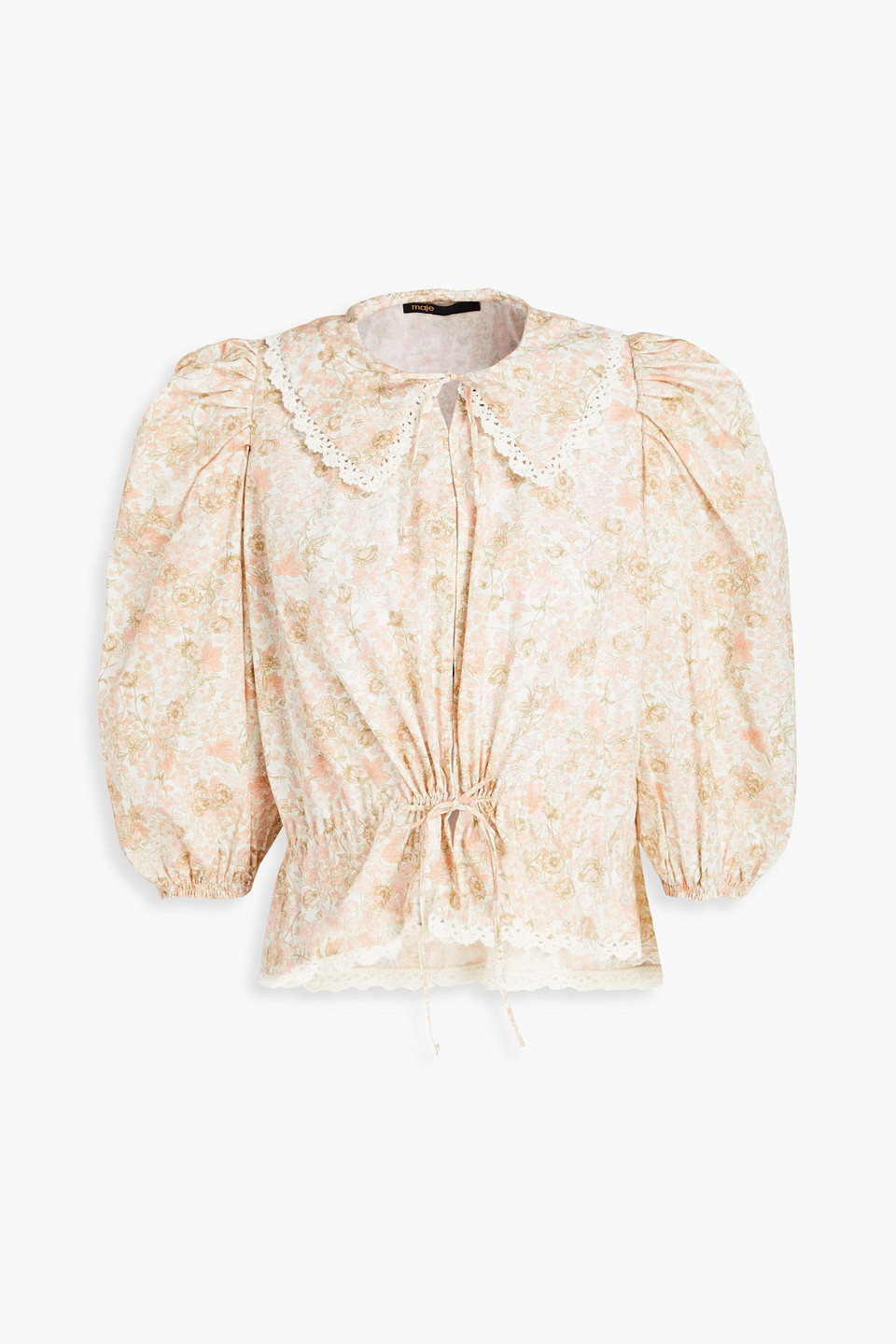 Maje Crochet-trimmed Floral-print Cotton Blouse In Blush