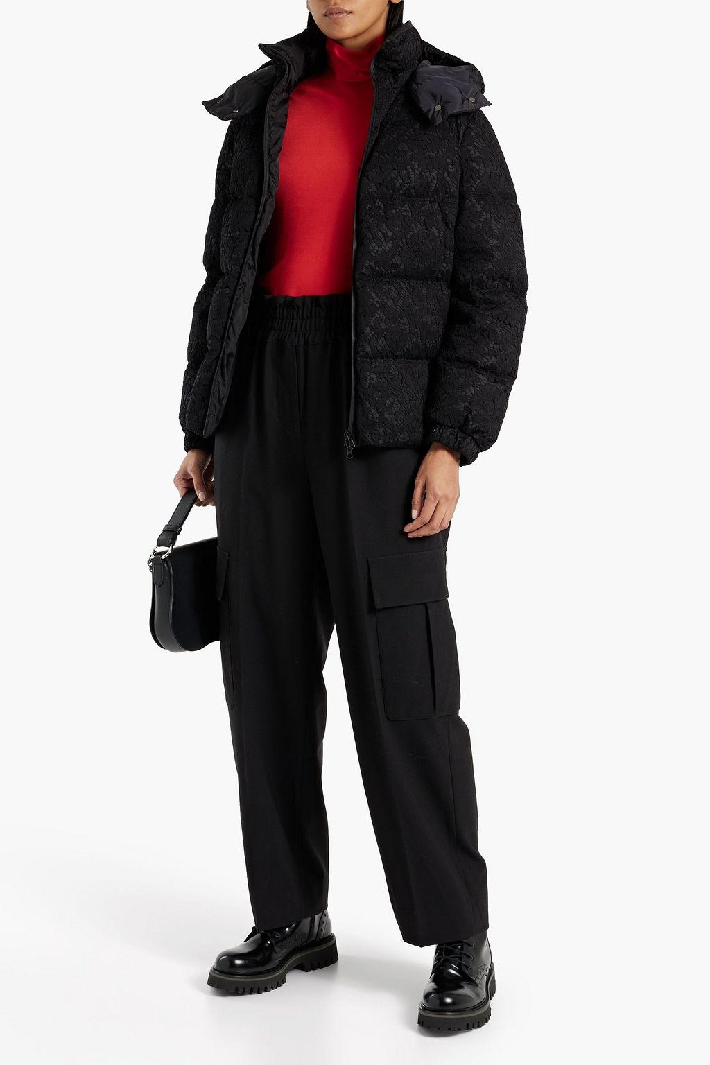VALENTINO GARAVANI Quilted guipure lace hooded jacket