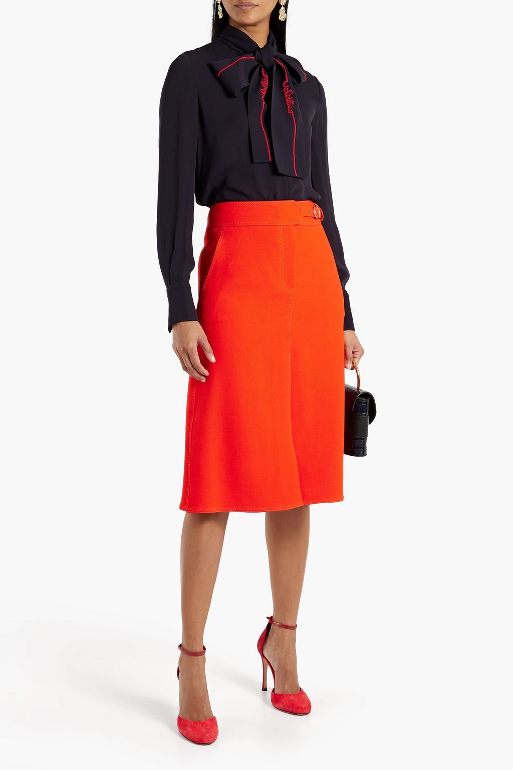 VALENTINO GARAVANI Pussy-bow bead-embellished silk-chiffon blouse