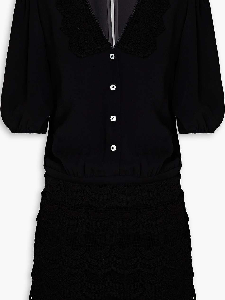 tiered crocheted lace-trimmed cady playsuit