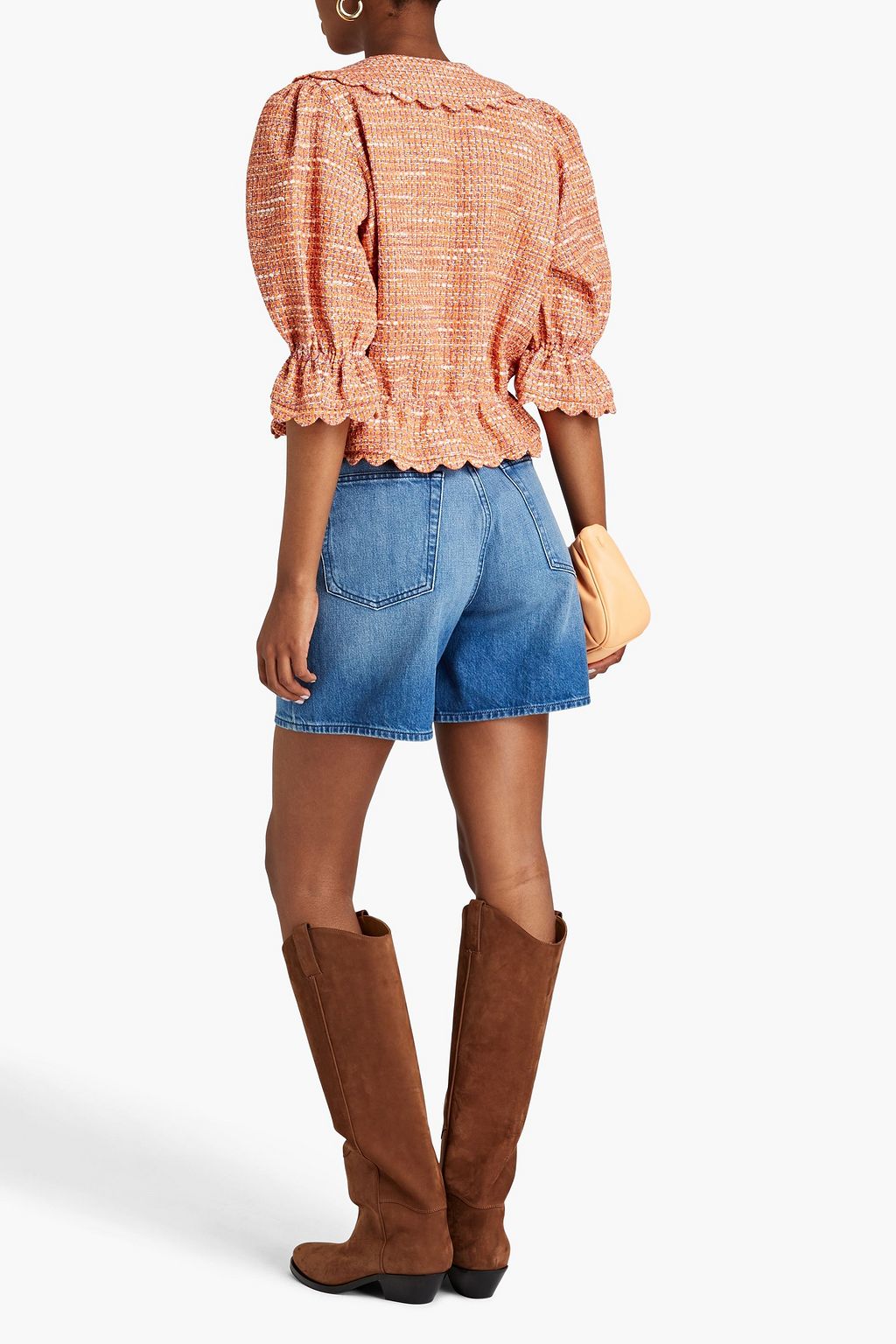 MAJE Cropped tie-detailed gathered tweed top