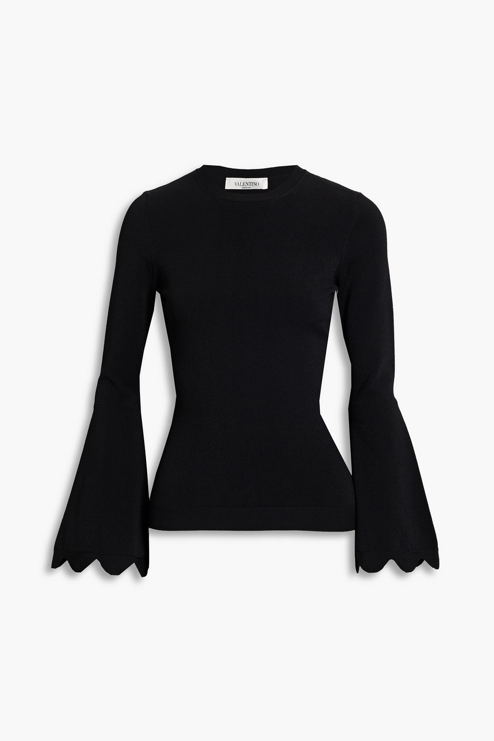 Valentino Scalloped Fluted Stretch-knit Sweater In Black