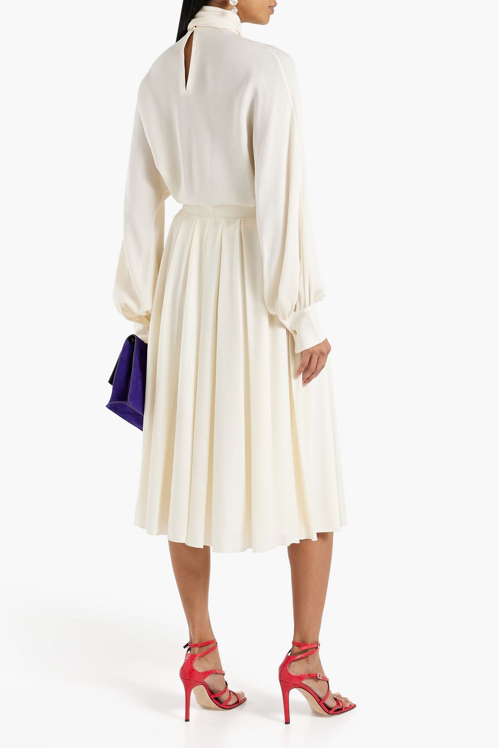 VALENTINO GARAVANI Embellished pleated crepe midi skirt