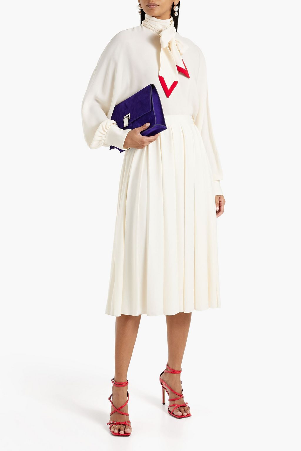 VALENTINO GARAVANI Embellished pleated crepe midi skirt