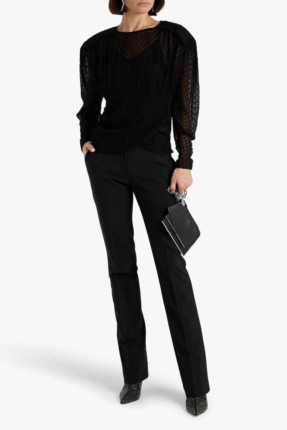 Iro Drake Gathered Fil Coupé Georgette Top In Black