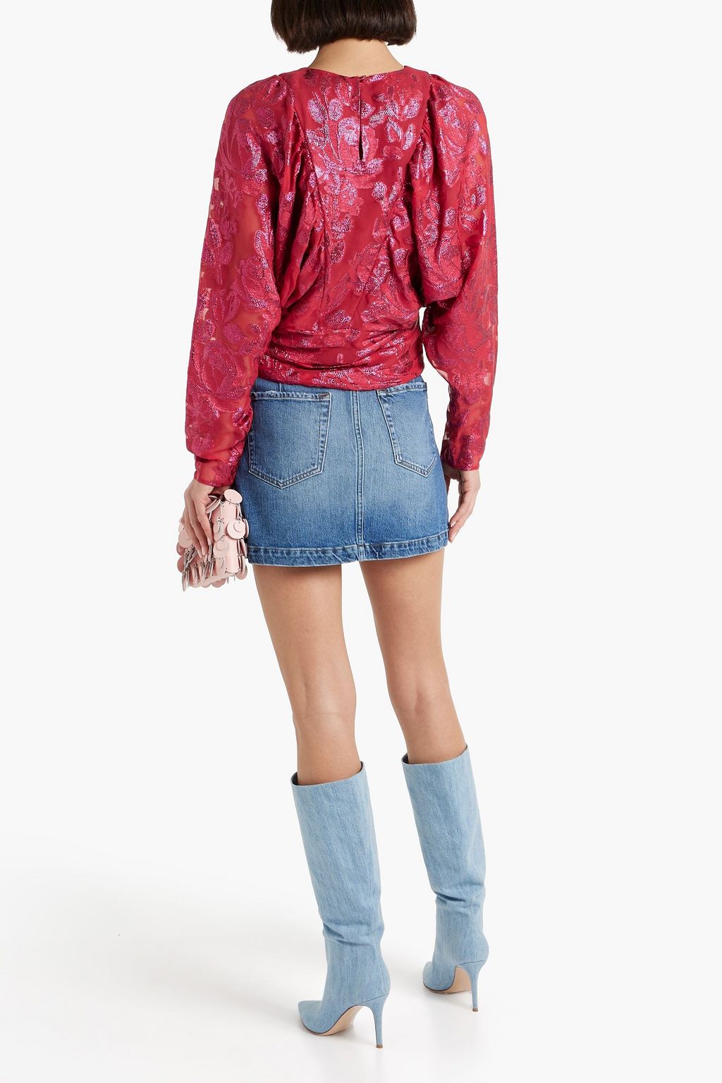 IRO Mabel gathered metallic fil coupé silk-blend georgette top