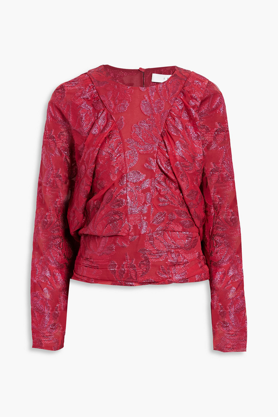 Iro Mabel Gathered Metallic Fil Coupé Silk-blend Georgette Top In Fuchsia