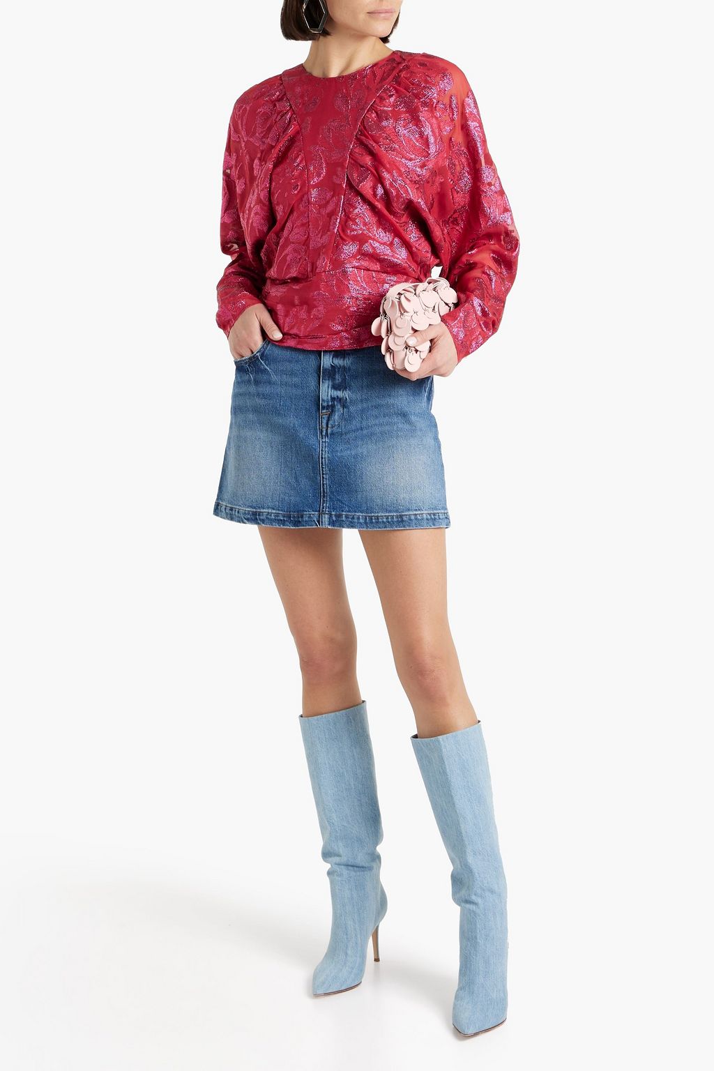 IRO Mabel gathered metallic fil coupé silk-blend georgette top