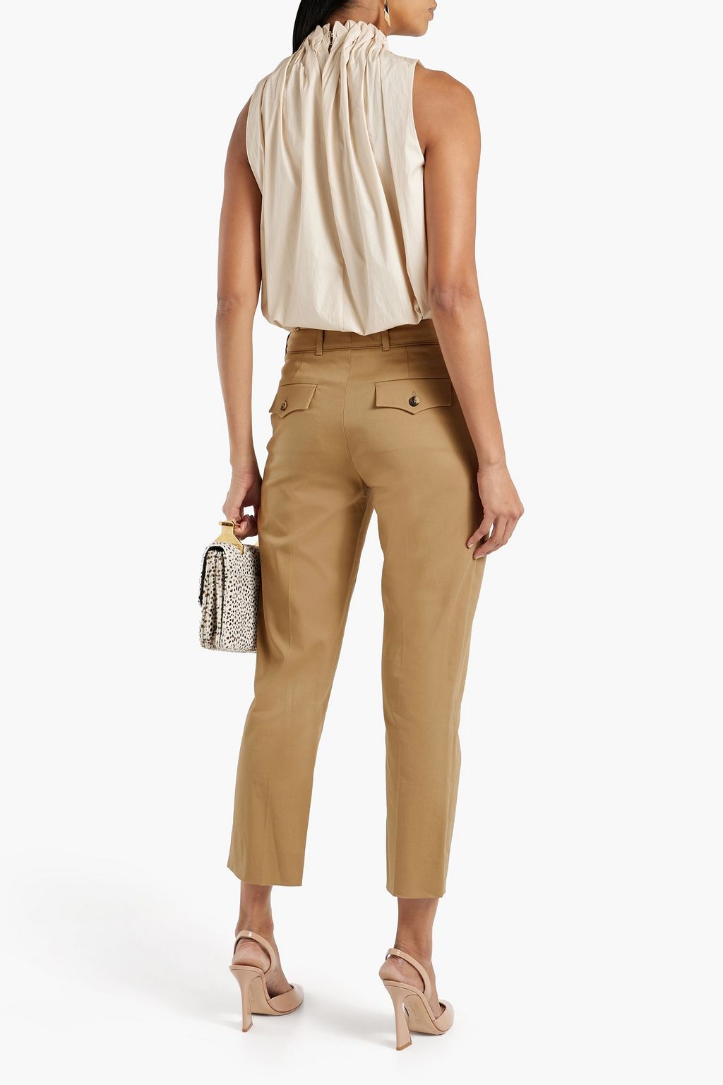 VALENTINO GARAVANI Embellished cropped cotton-blend twill straight-leg pants