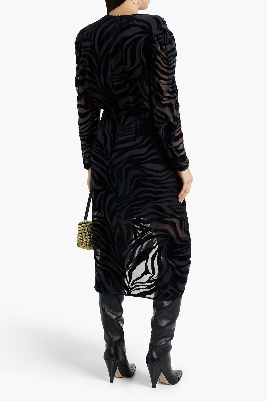 IRO Nervez wrap-effect devoré-velvet midi dress