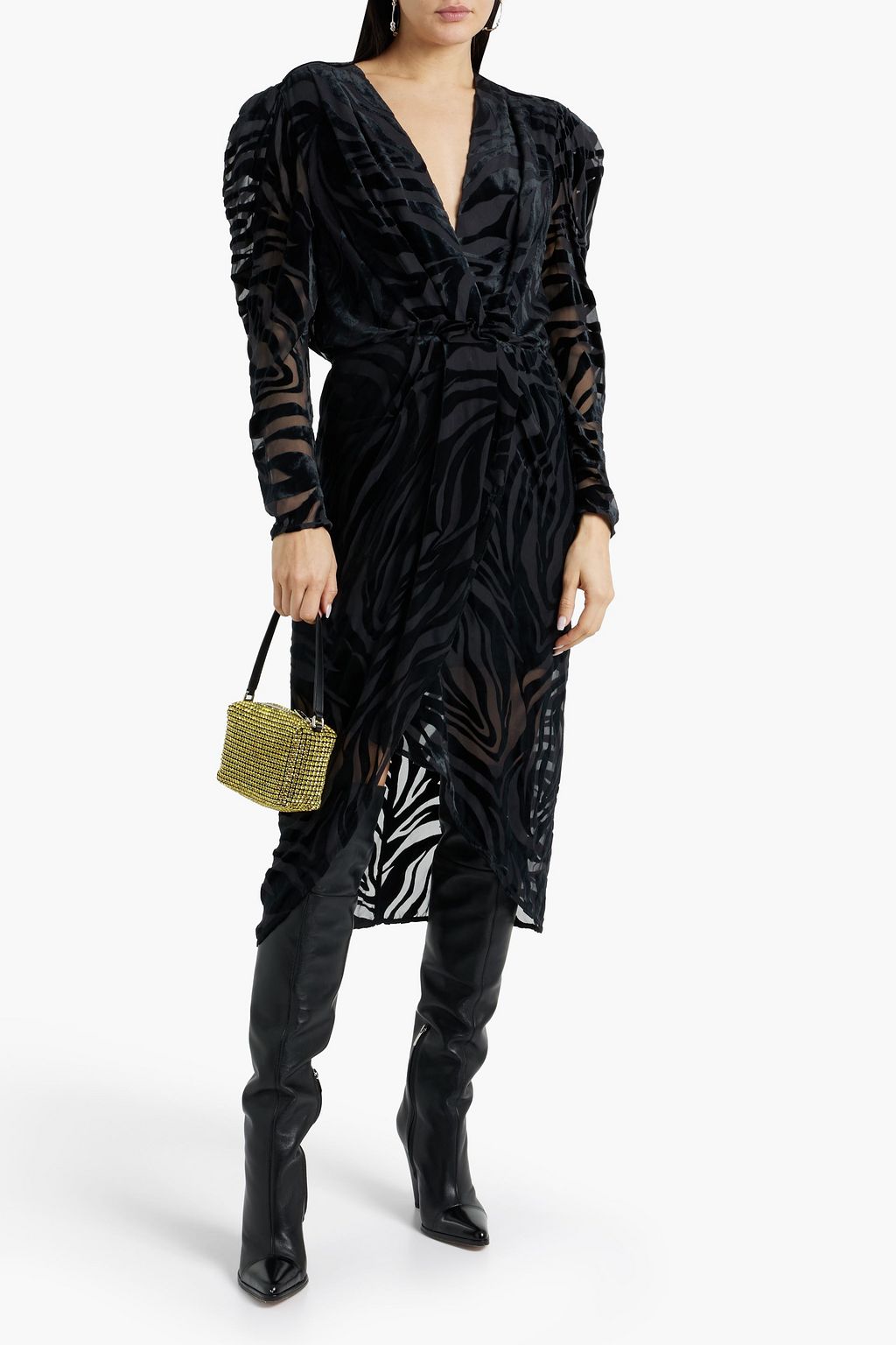 IRO Nervez wrap-effect devoré-velvet midi dress