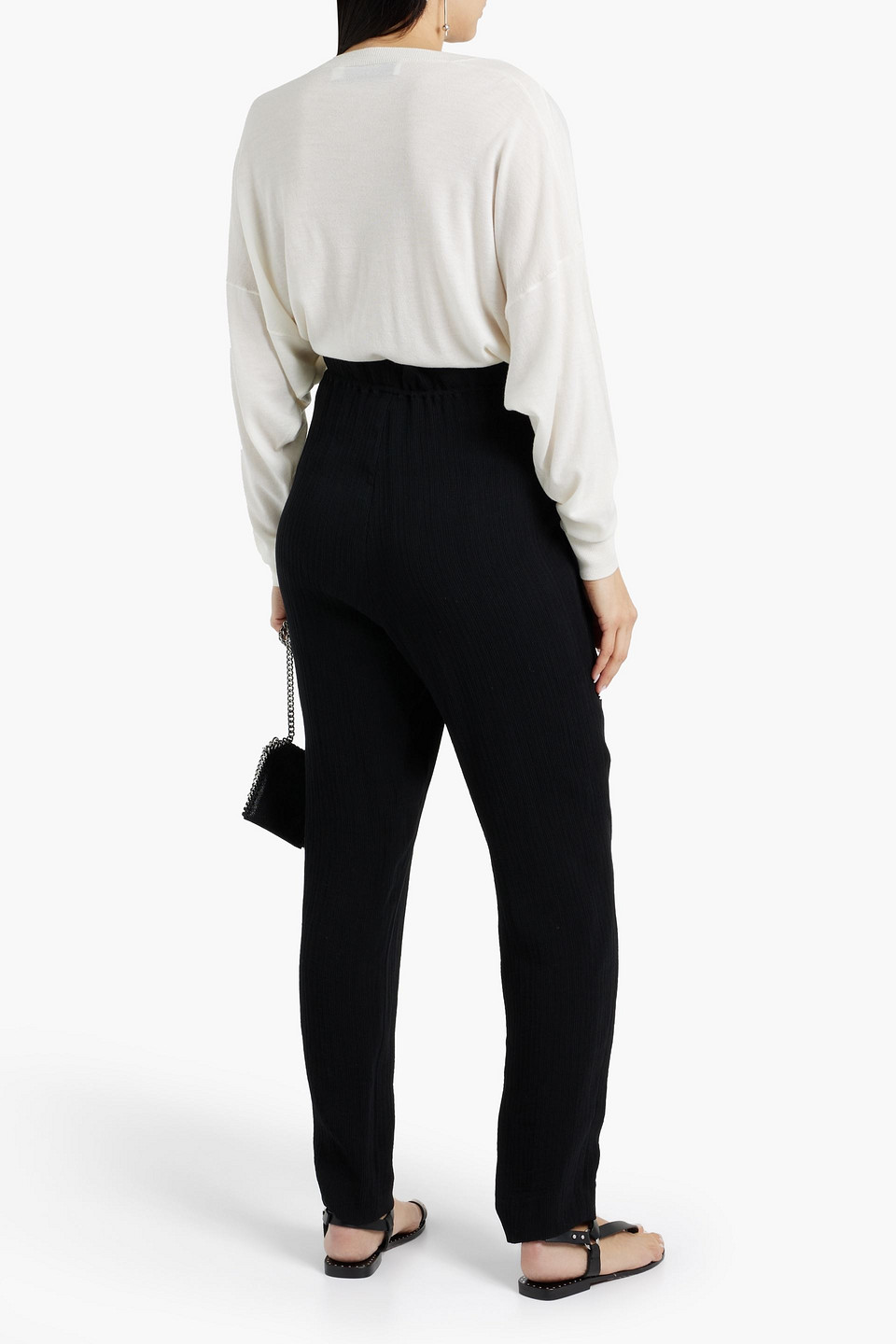 Shop Iro Bennyo Plissé-crepe Tapered Pants In Black