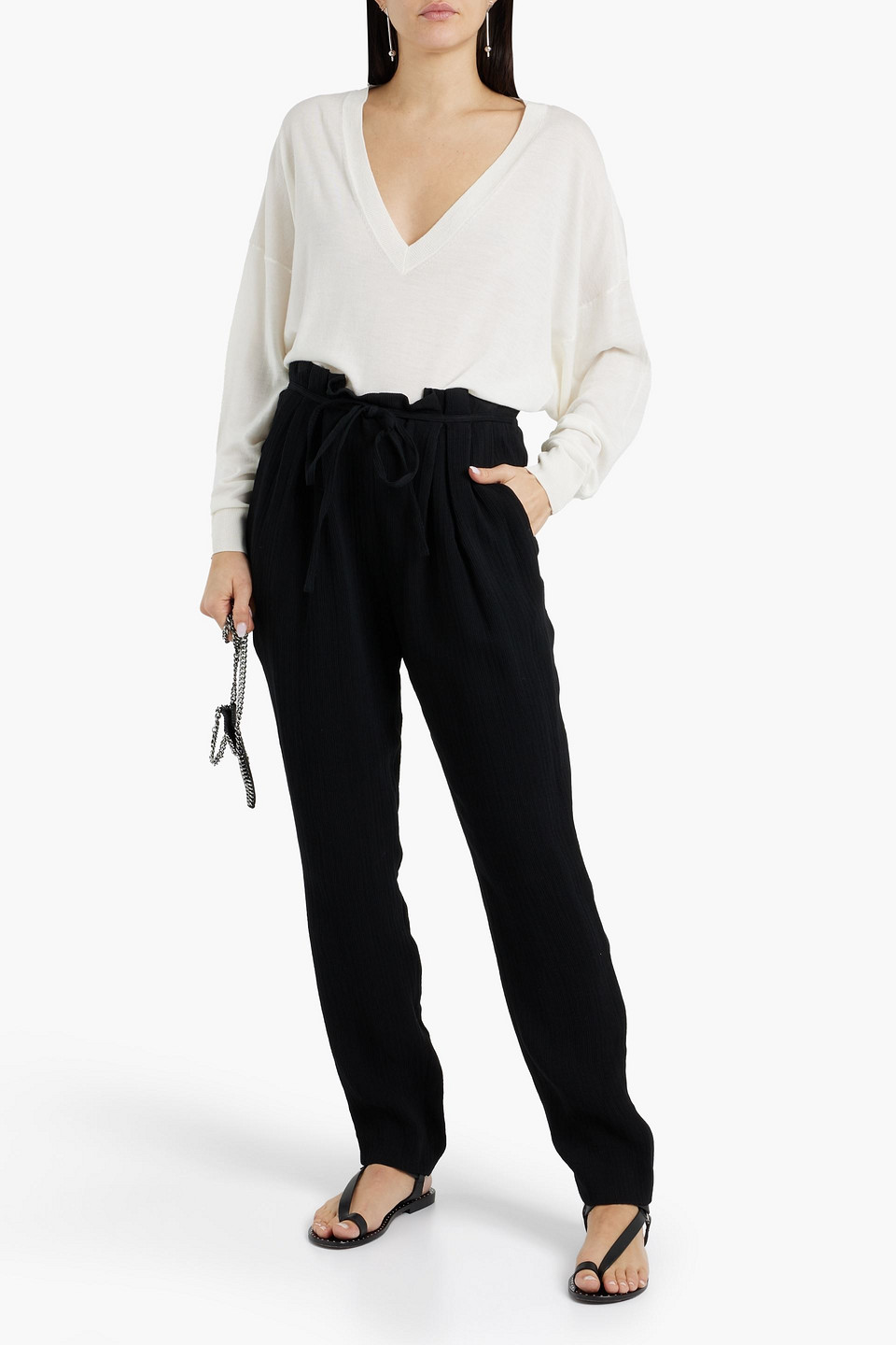 Shop Iro Bennyo Plissé-crepe Tapered Pants In Black