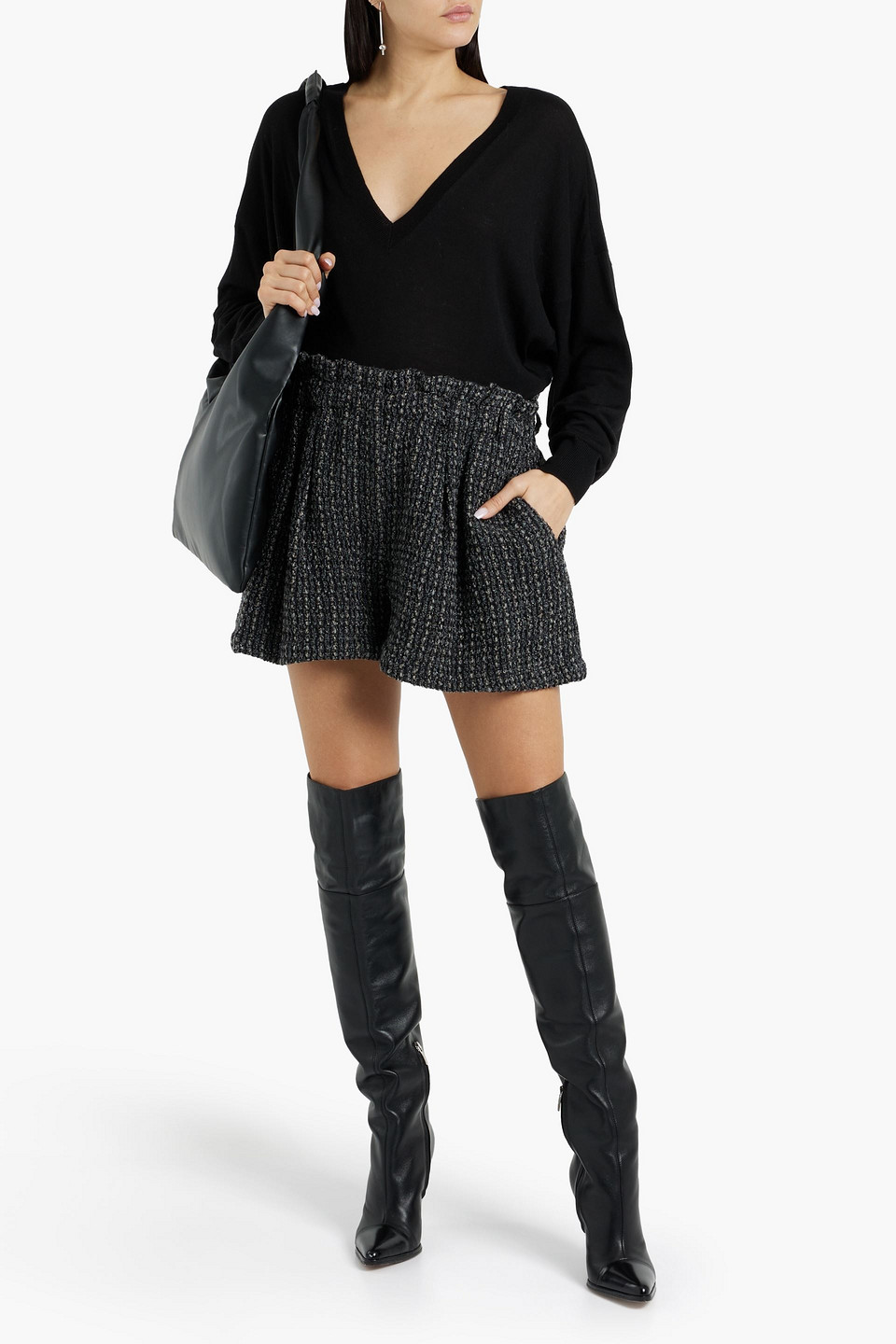 Shop Iro Kale Metallic Bouclé-knit Shorts In Dark Gray