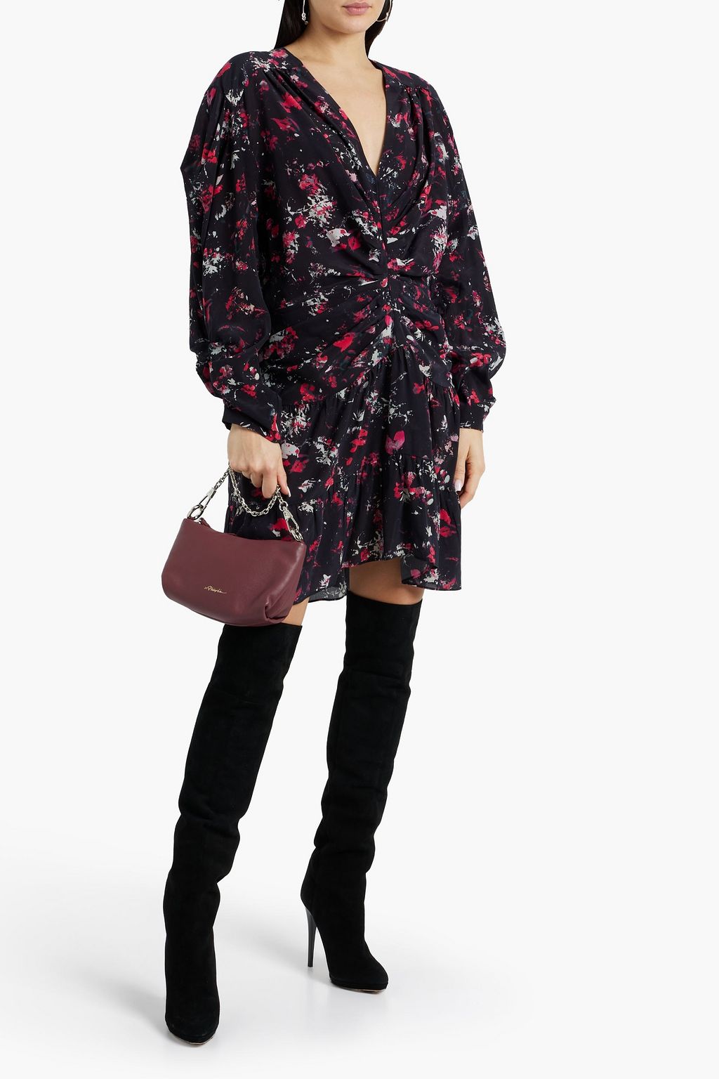 IRO Diplo gerafftes Minikleid aus Lyocell und einer Seidenmischung mit Print