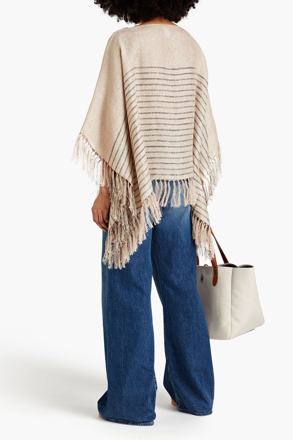BRUNELLO CUCINELLI Fringed metallic striped gauze poncho