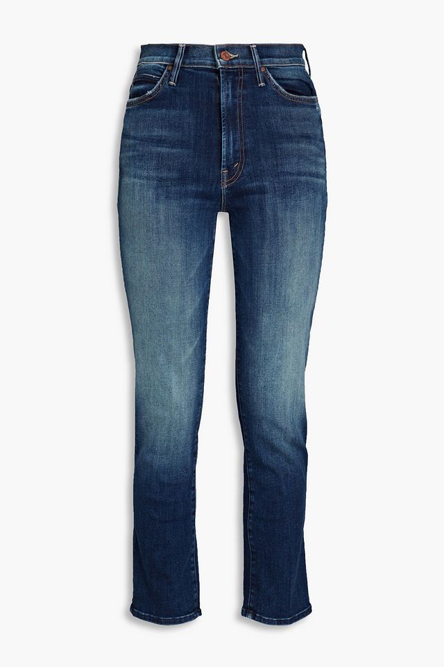 Cropped faded high-rise slim-leg jeans