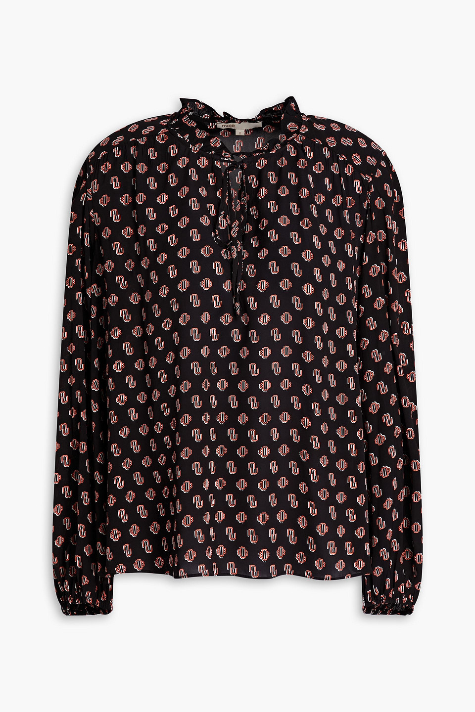 Maje Lipmono Printed Crepe De Chine Blouse In Black