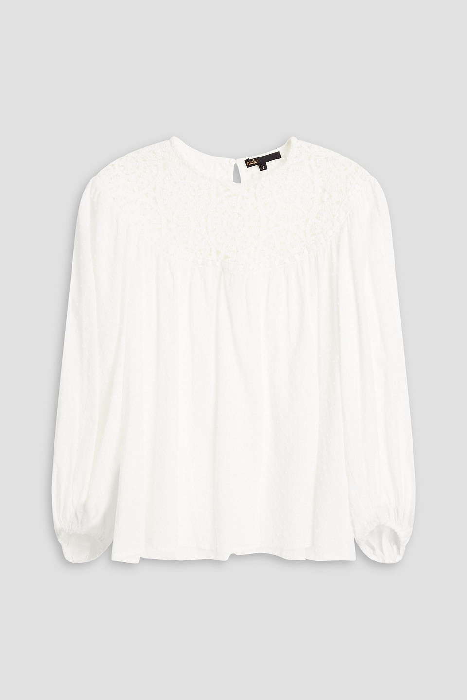 Maje Lepere Crocheted Lace-trimmed Swiss-dot Cotton Blouse In White