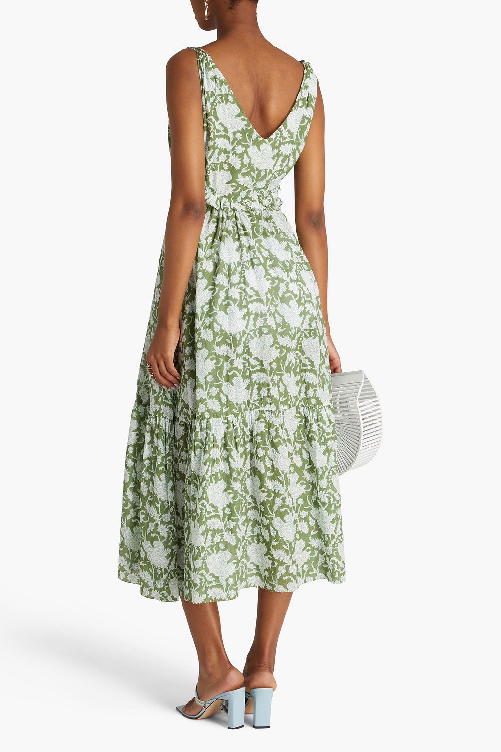 MAJE Cutout printed cotton-blend mousseline midi dress