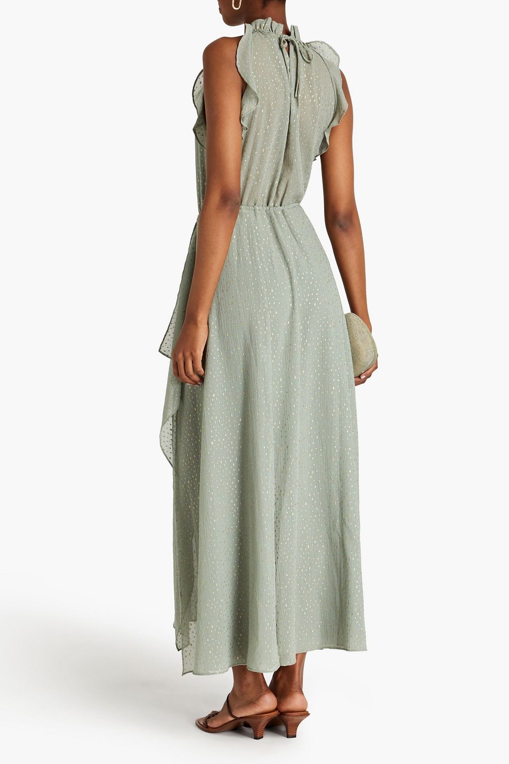 MAJE Ruffled metallic georgette maxi dress | THE OUTNET