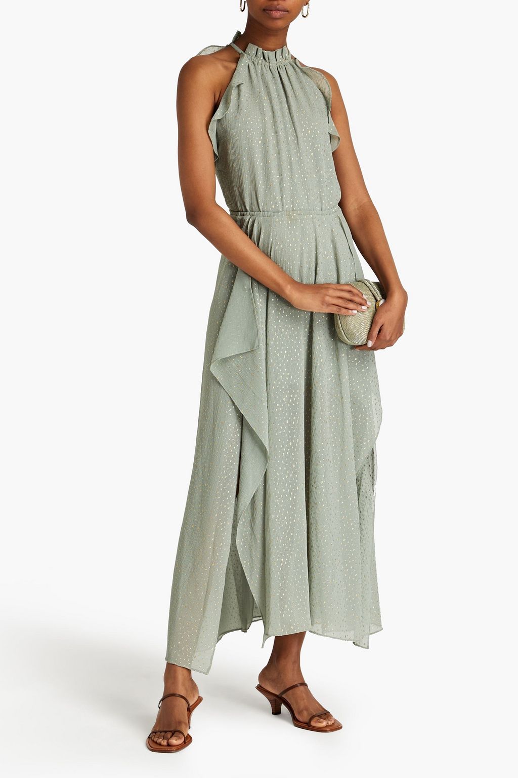 MAJE Ruffled metallic georgette maxi dress | THE OUTNET