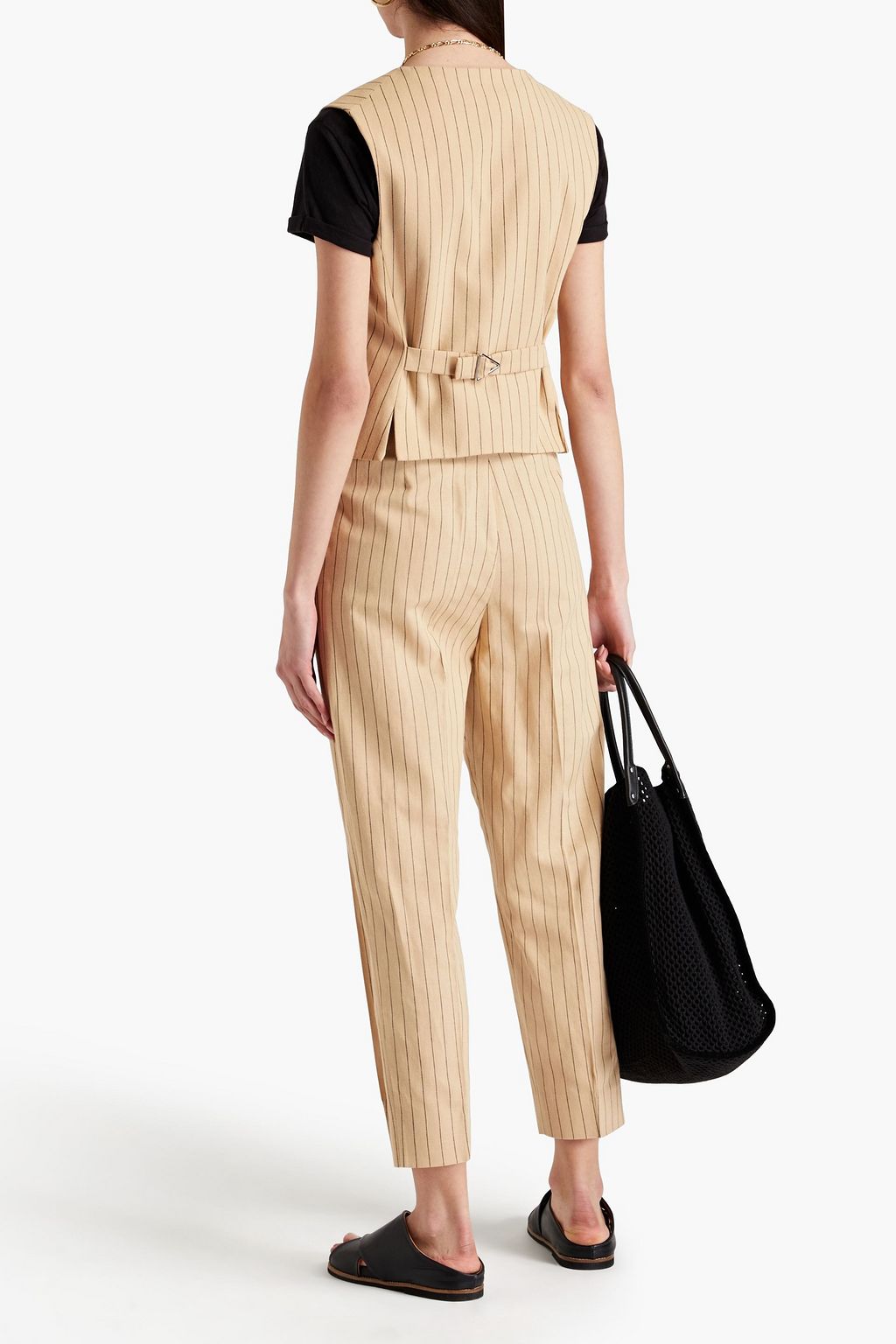 MAJE Pinstriped cotton and linen-blend vest