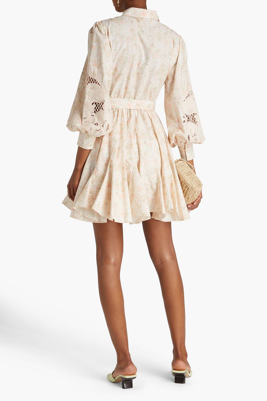 MAJE Guipure lacetrimmed floralprint cotton mini shirt dress THE