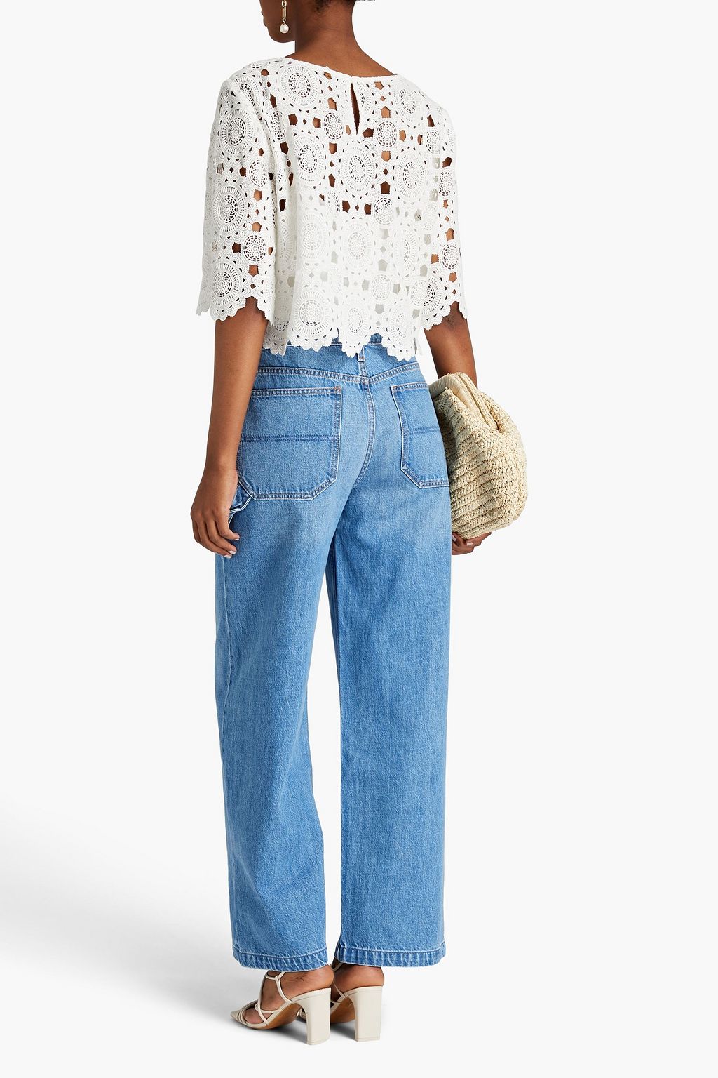 MAJE Cropped cotton crocheted lace top
