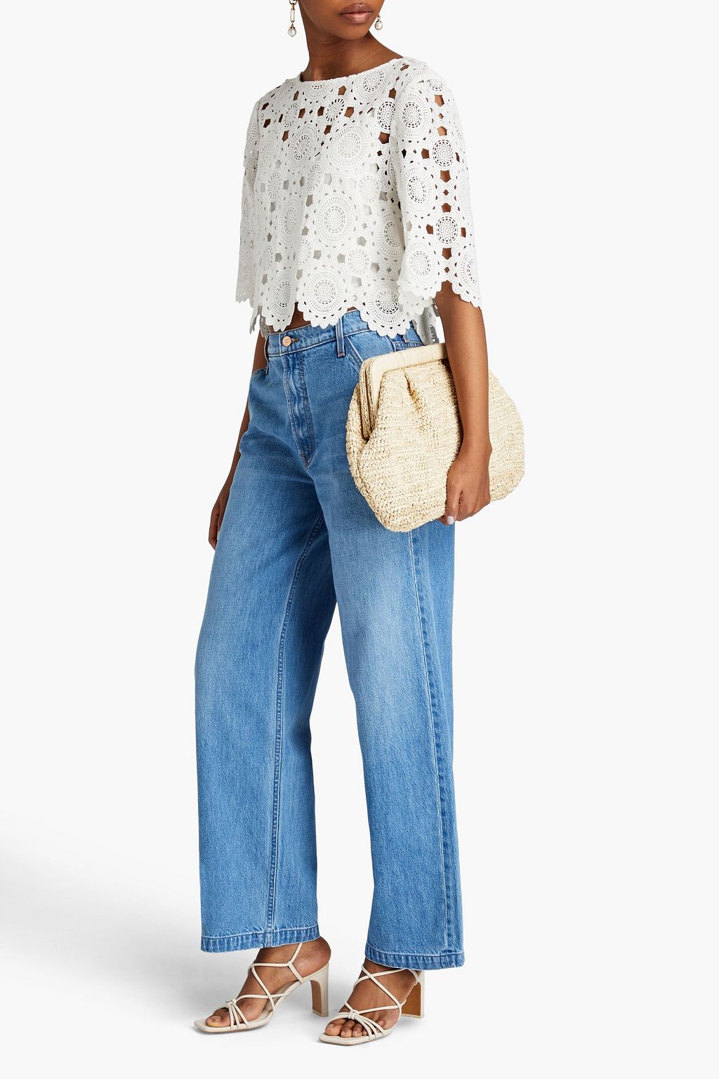 MAJE Cropped cotton crocheted lace top