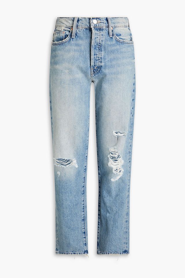 Distressed faded high-rise straight-leg jeans