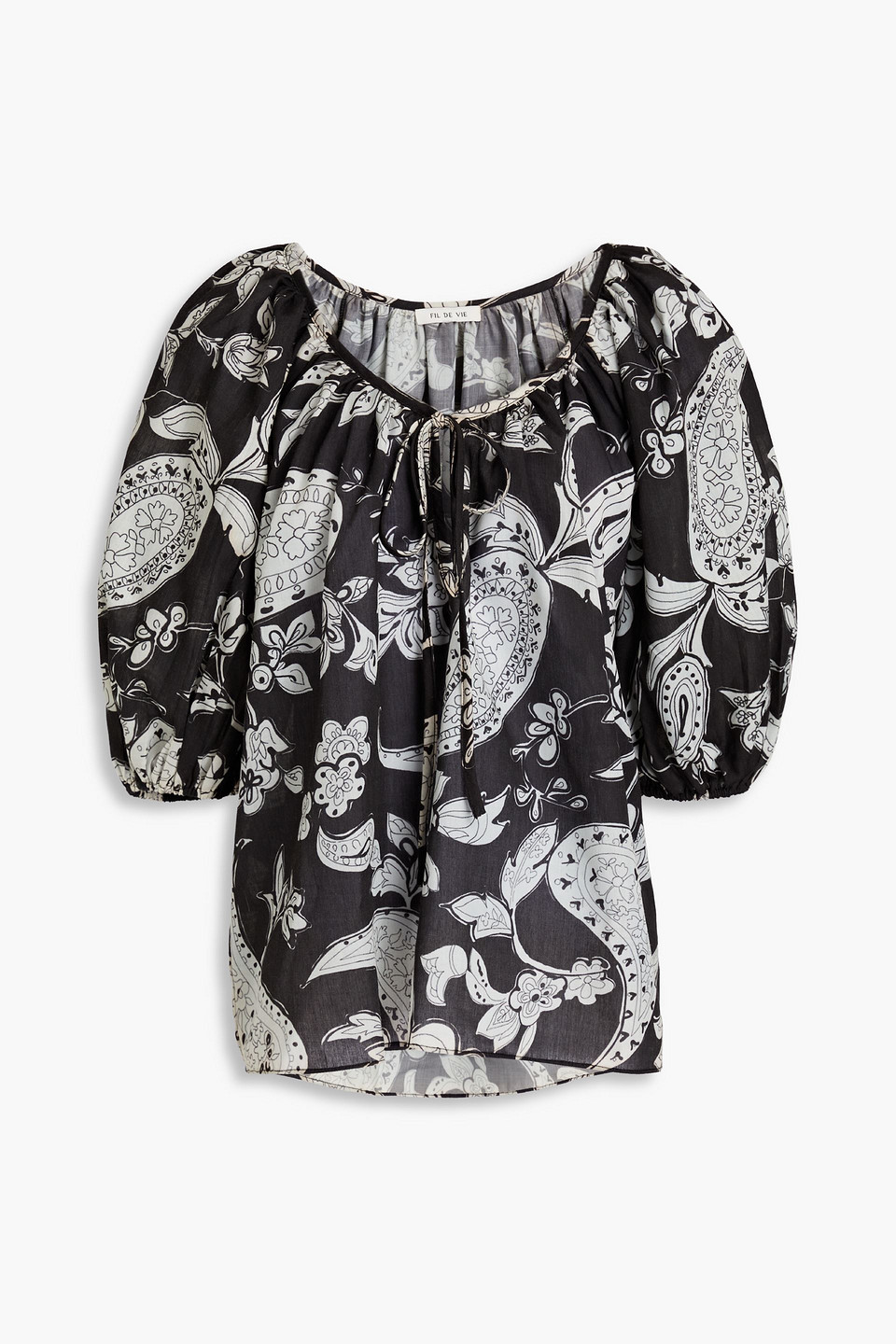 Fil De Vie Juno Paisley-print Cotton-batiste Blouse In Black