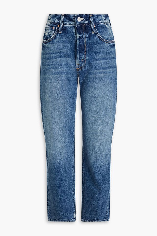 Distressed faded high-rise straight-leg jeans